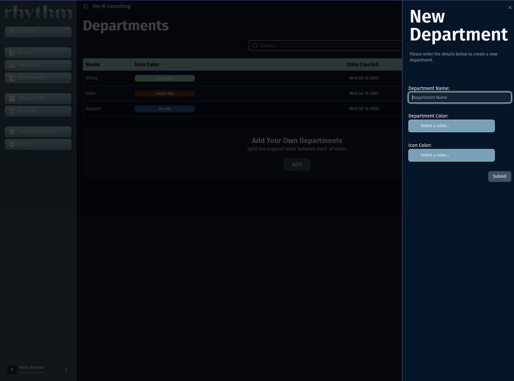 Departments page